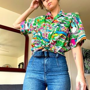 Vintage World’s Fair Print Button Up Shirt